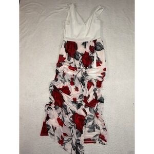 Iris Basic Womens White Red Rose Floral Sleeveless V-Neck Maxi Dress Size M NWT